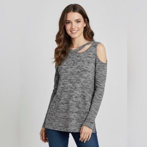 Peppermint Women’s Knit Gray Marled Cold Shoulder Cutout Sweater Pullover Size S